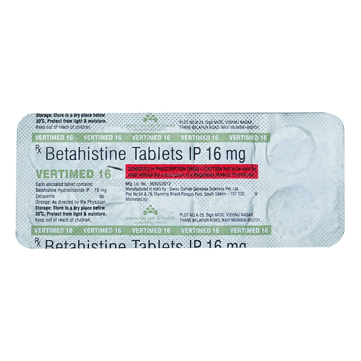 Vertimed 16 mg Tablet 10's, Pack of 10 TabletS Vertimed 16 mg Tablet 10's, Pack of 10 TabletS