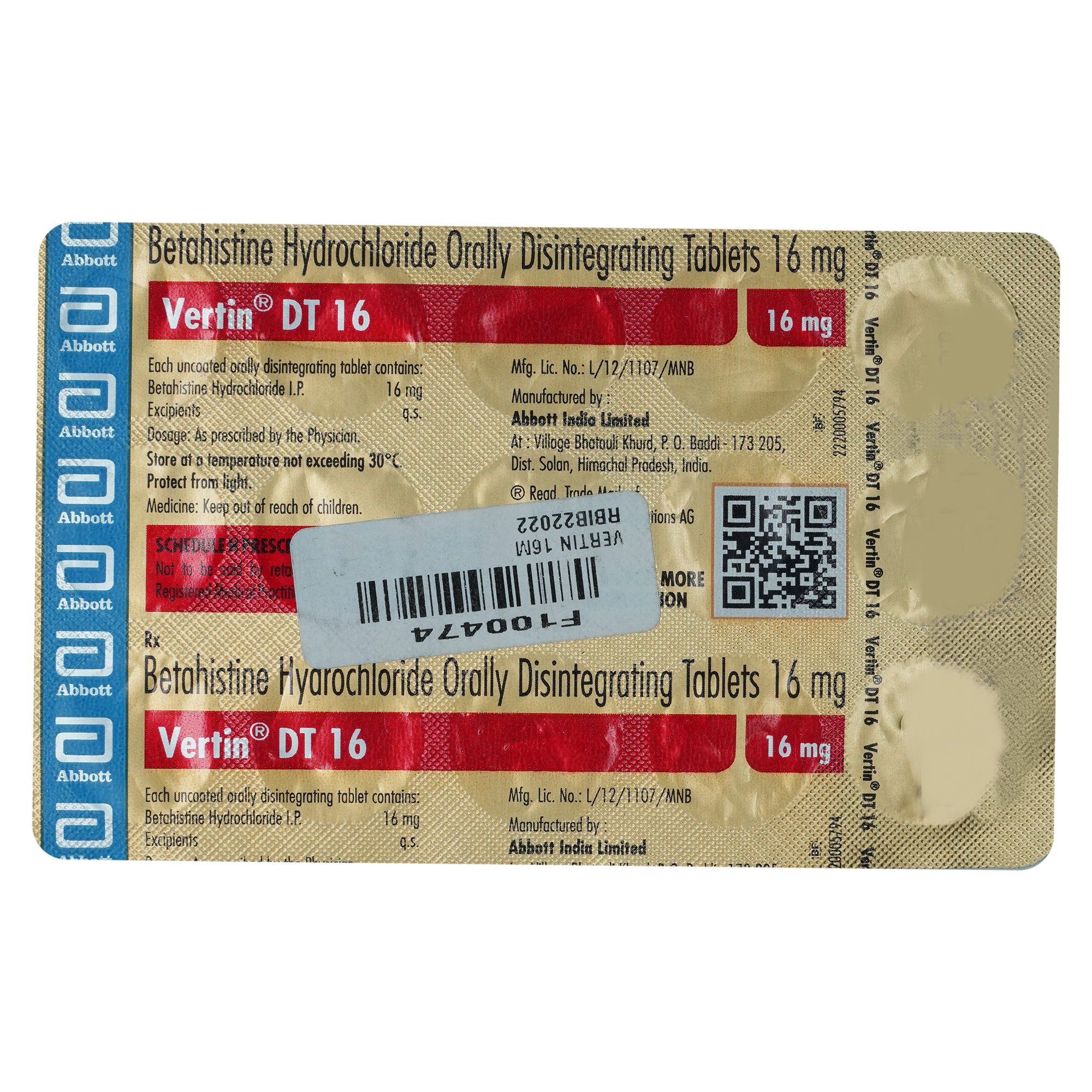 Vertin DT 16 Tablet 15's, Pack of 15 TABLETS Vertin DT 16 Tablet 15's, Pack of 15 TABLETS