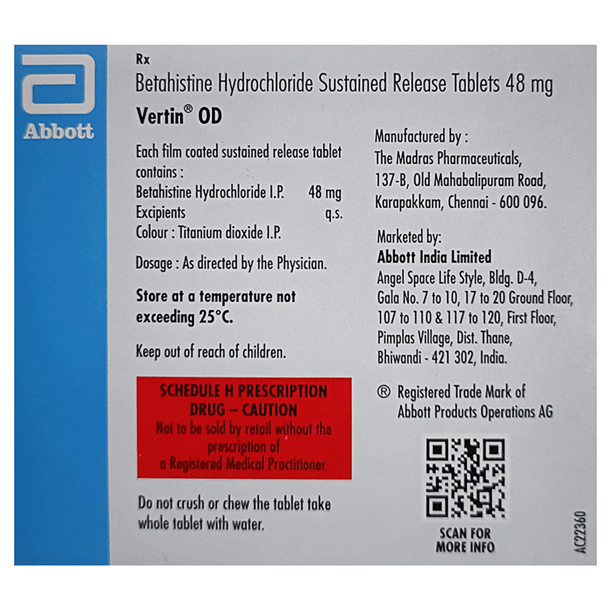 Vertin OD 48 mg Tablet 15's, Pack of 15 TabletS Vertin OD 48 mg Tablet 15's, Pack of 15 TabletS