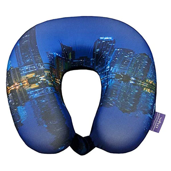 Viaggi Memory Foam Printed Travel Neck Pillow City Blue Universal, 1 Count