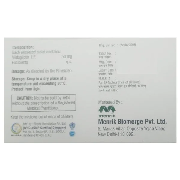 Vidgliptin 50 mg Tablet 15's, Pack of 15