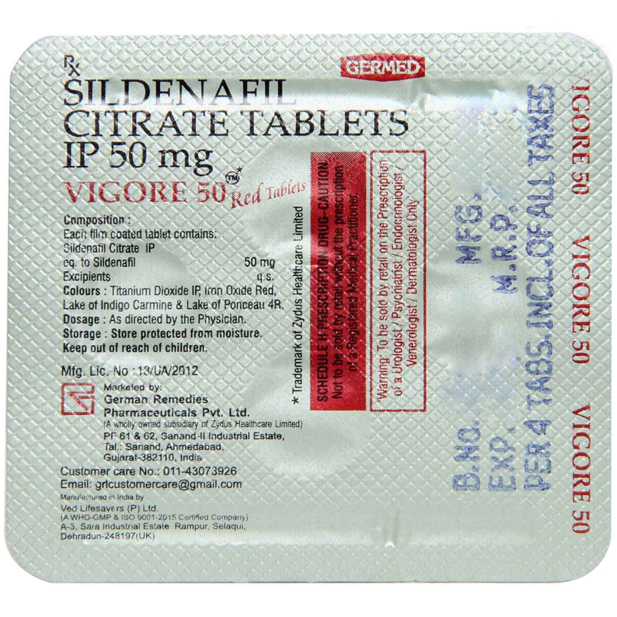 Vigore 50 Red Tablet 4's, Pack of 4 TABLETS Vigore 50 Red Tablet 4's, Pack of 4 TABLETS