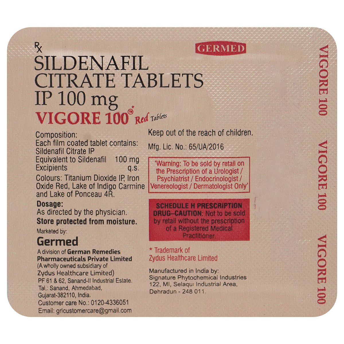 Vigore 100 Red Tablet 4's, Pack of 4 TABLETS Vigore 100 Red Tablet 4's, Pack of 4 TABLETS