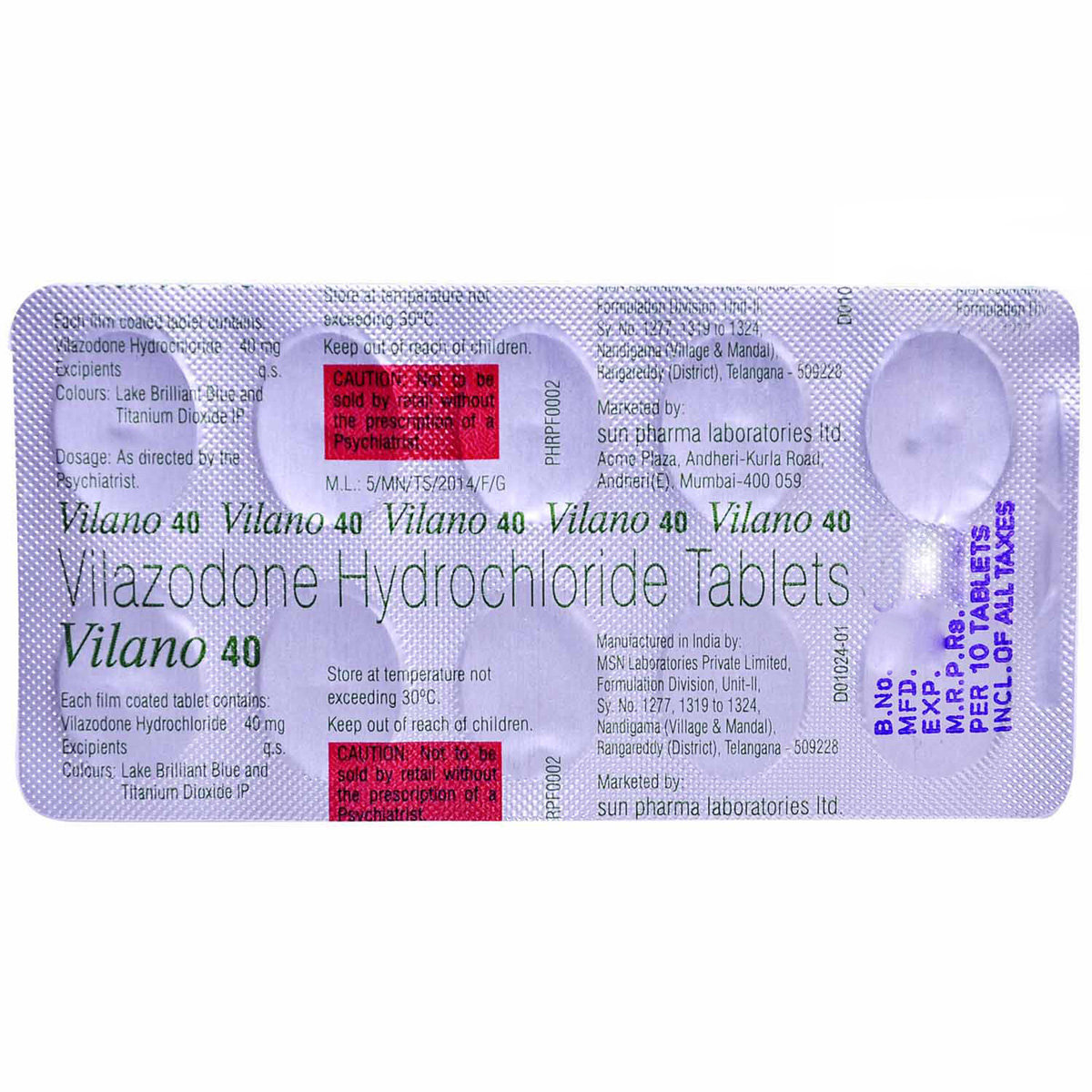 Vilano 40 Tablet 10's, Pack of 10 TabletS Vilano 40 Tablet 10's, Pack of 10 TabletS