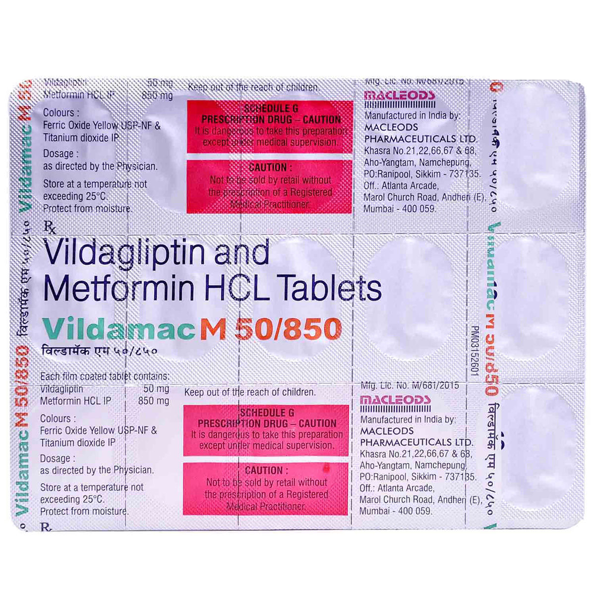 Vildamac M 50/850 Tablet 15's Price, Uses, Side Effects, Composition ...