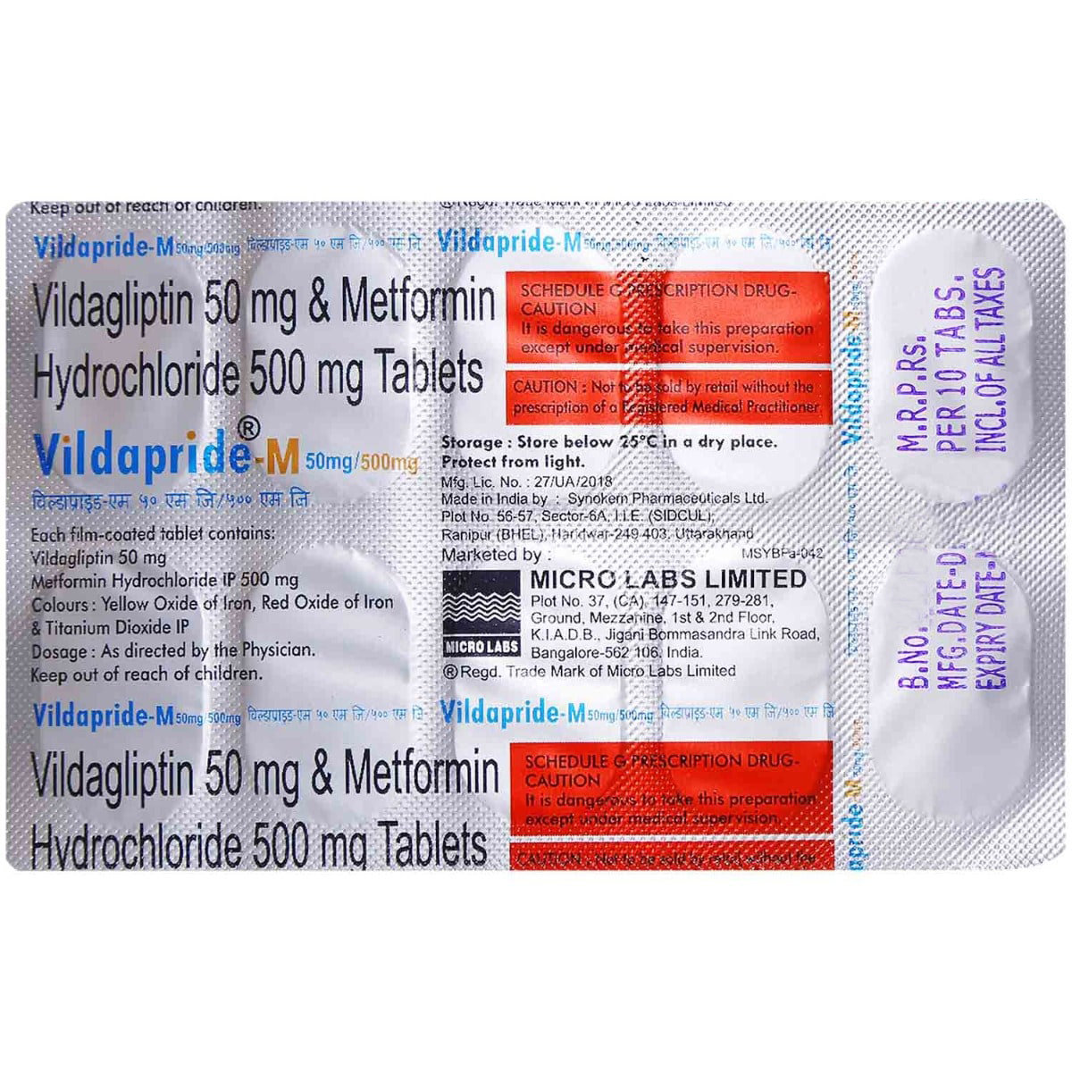 Vildapride-M 50 mg/500 mg Tablet 10's, Pack of 10 TABLETS Vildapride-M 50 mg/500 mg Tablet 10's, Pack of 10 TABLETS