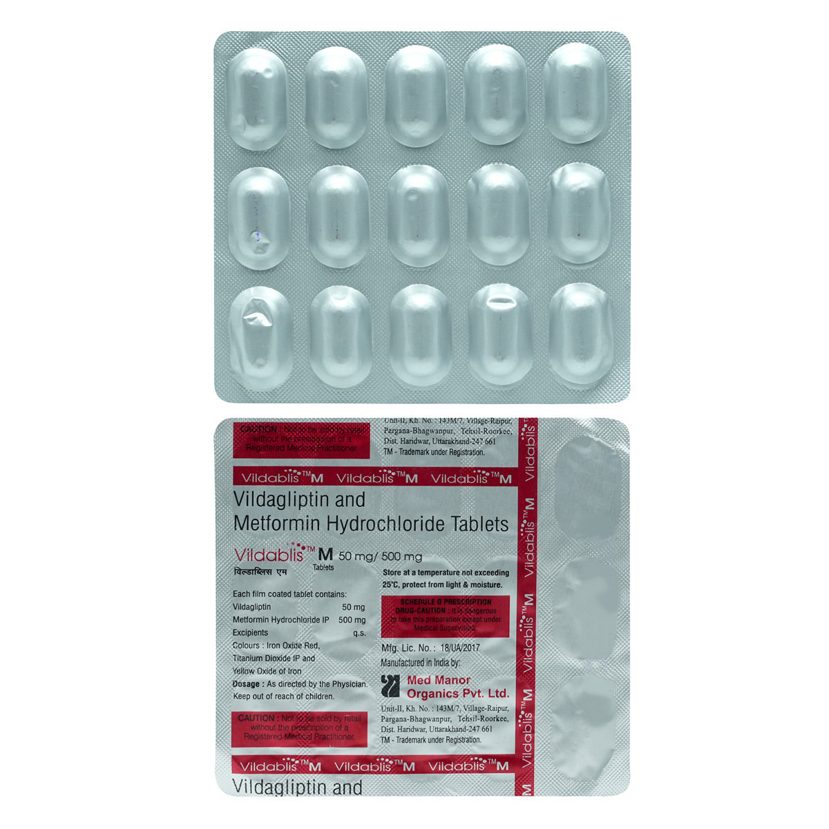 Vildablis M 50 mg/500 mg Tablet 15's, Pack of 15 TABLETS Vildablis M 50 mg/500 mg Tablet 15's, Pack of 15 TABLETS