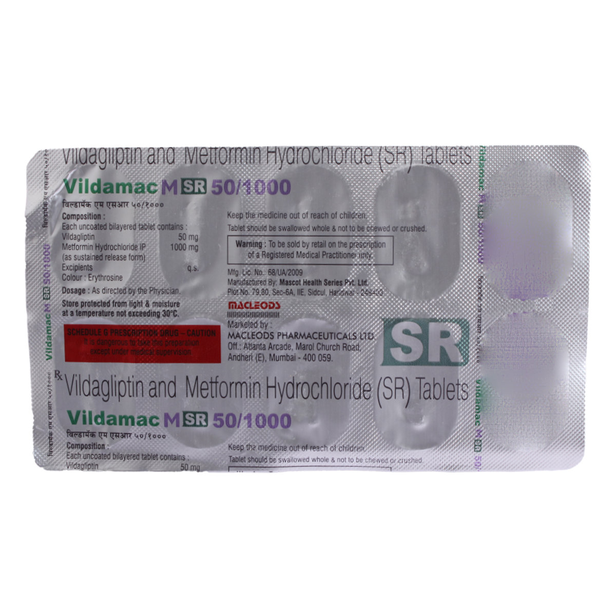 Vildamac M SR 50 mg/1000 mg Tablet 10's, Pack of 10 TabletS Vildamac M SR 50 mg/1000 mg Tablet 10's, Pack of 10 TabletS