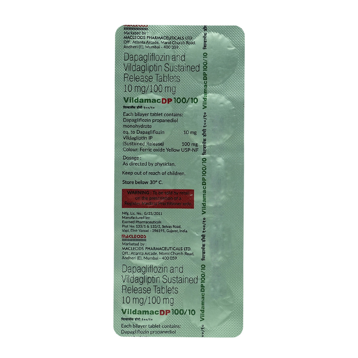 Vildamac DP 100 mg/10 mg Tablet 10's, Pack of 10 Vildamac DP 100 mg/10 mg Tablet 10's, Pack of 10