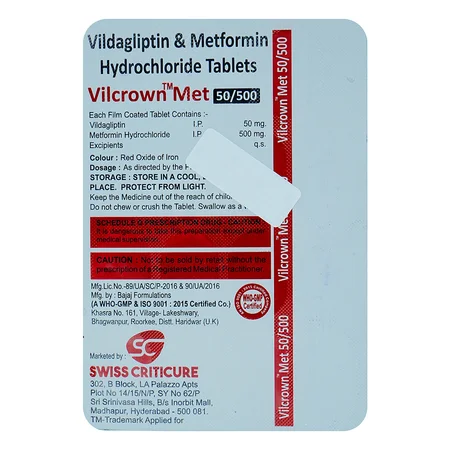 Vilcrown Met 50 mg/500 mg Tablet 15's