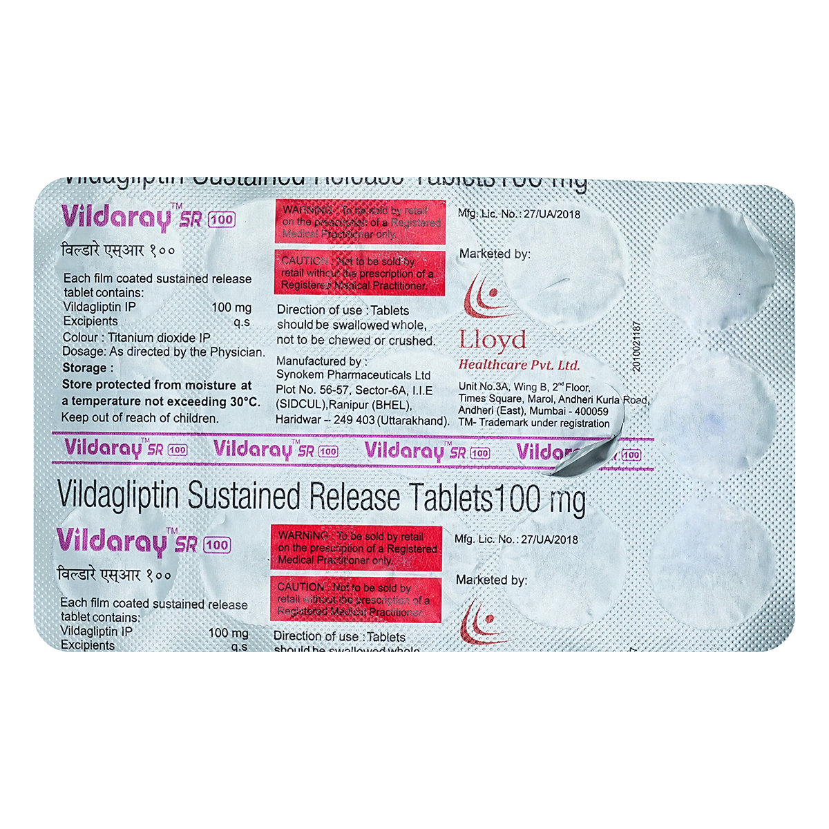 Vildaray SR 100 Tablet 15's, Pack of 15 TABLETS Vildaray SR 100 Tablet 15's, Pack of 15 TABLETS