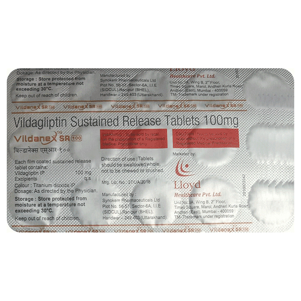 Vildanex SR 100 Tablet 15's, Pack of 15 TABLETS Vildanex SR 100 Tablet 15's, Pack of 15 TABLETS