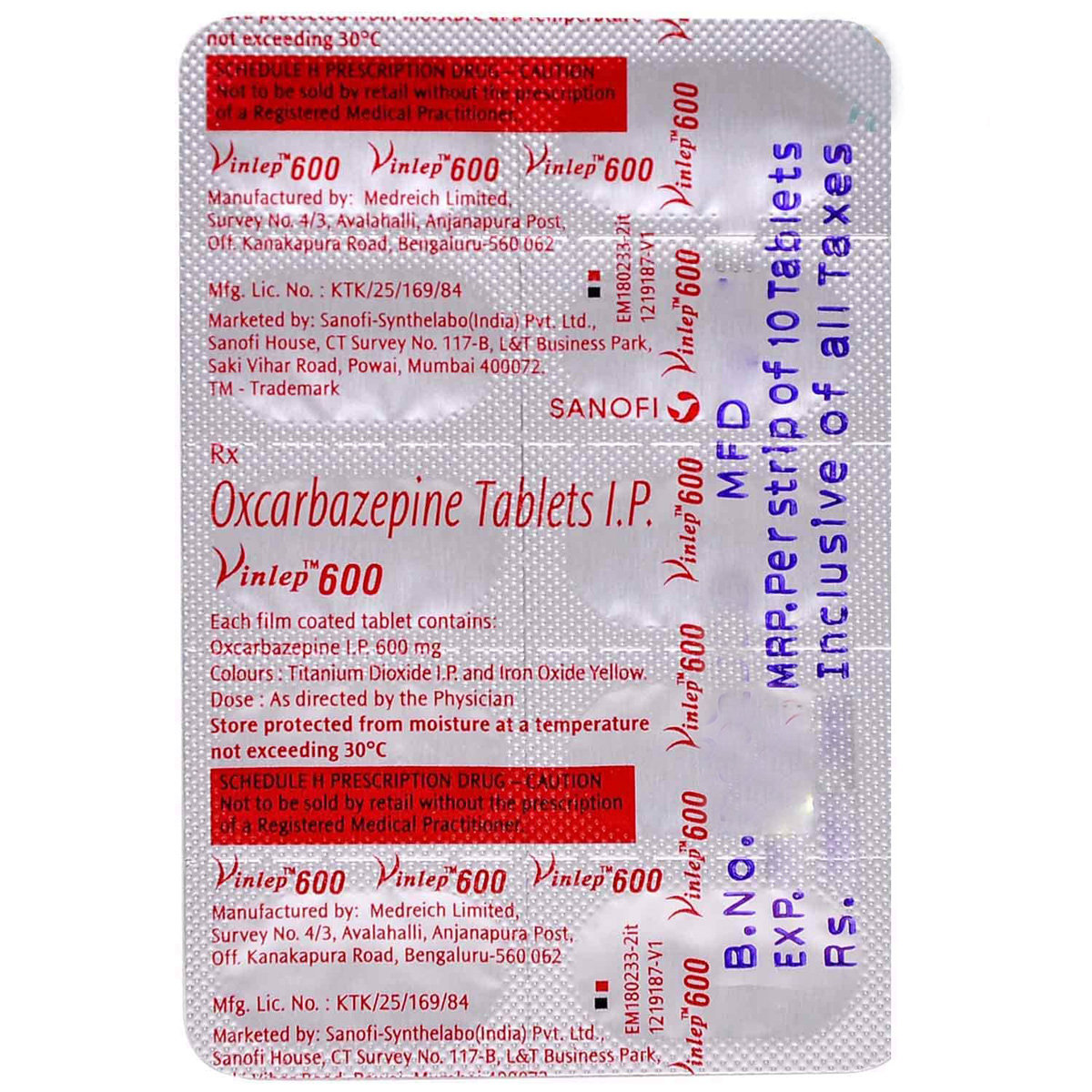 VINLEP 600MG TABLET, Pack of 10 TABLETS VINLEP 600MG TABLET, Pack of 10 TABLETS