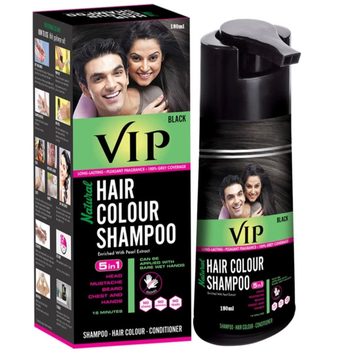 Vip Natural Black Hair Colour Shampoo, 180 ml, Pack of 1 Vip Natural Black Hair Colour Shampoo, 180 ml, Pack of 1
