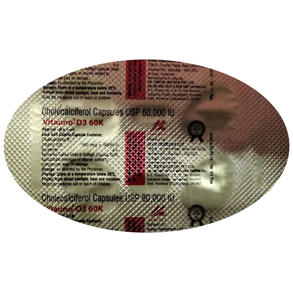 Vitauno-D3 60K Softgel Capsule 4's, Pack of 4