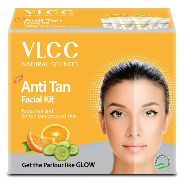 VLCC New Anti Tan Facial Kit 1 Count | Reduces Tan | Deep Skin Cleanisng | Best For Sun Exposed Skin | Parlour Glow, Pack of 1