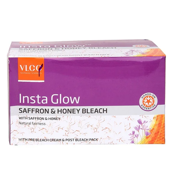 VLCC Instaglow Saffron &amp; Honey Bleach 30 gm | Saffron &amp; Honey | With Pre &amp; Post Bleach Cream | Gives Natural Fairness To Skin, Pack of 1