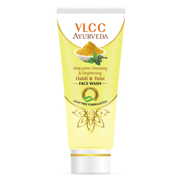 VLCC Ayurveda Deep Pore Cleansing &amp; Brightening Face Wash 100 ml | With Haldi &amp; Tulsi | Skin Brightening | Cleanse Deep Pores | Soap Free Formulation, Pack of 1