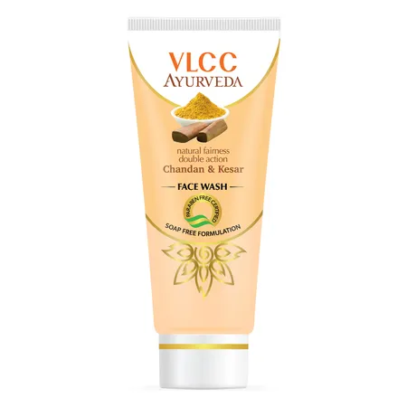 VLCC Ayurveda Natural Fairness Double Action Chandan & Kesar Face Wash 100 ml | Chandan & Kesar | Reduce Blemishes | Lightens The Skin | Soap Free Formula