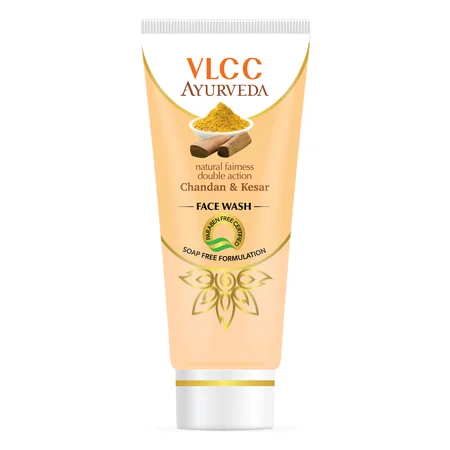 VLCC Ayurveda Natural Fairness Double Action Chandan & Kesar Face Wash 100 ml | Chandan & Kesar | Reduce Blemishes | Lightens The Skin | Soap Free Formula