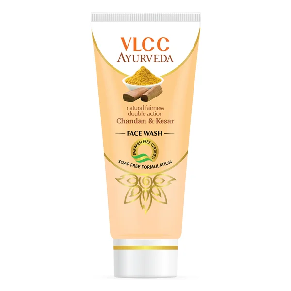 VLCC Ayurveda Natural Fairness Double Action Chandan &amp; Kesar Face Wash 100 ml | Chandan &amp; Kesar | Reduce Blemishes | Lightens The Skin | Soap Free Formula, Pack of 1