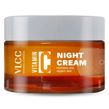 VLCC Vitamin C Night Cream 50 gm | With Vitamin C, Hyaluronic Acid, Vegetable Squalene, Rosehip Oil | Hydrates & Repairs Skin