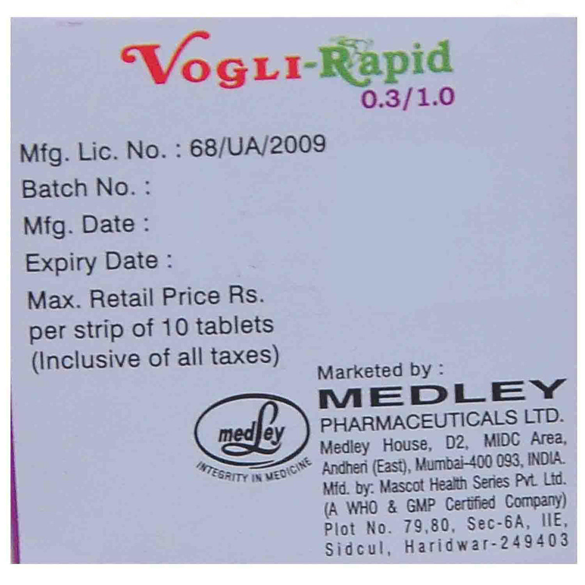 Vogli Rapid 0.3/1 Tablet 10's, Pack of 10 TABLETS Vogli Rapid 0.3/1 Tablet 10's, Pack of 10 TABLETS