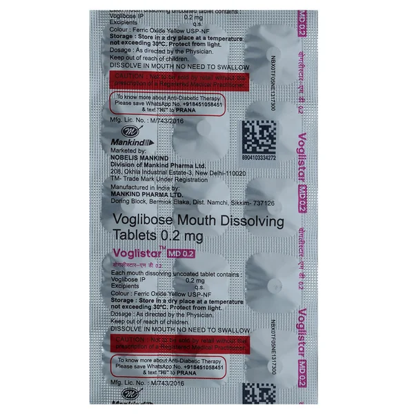 Voglistar MD 0.2 Tablet 15's, Pack of 15 TABLETS