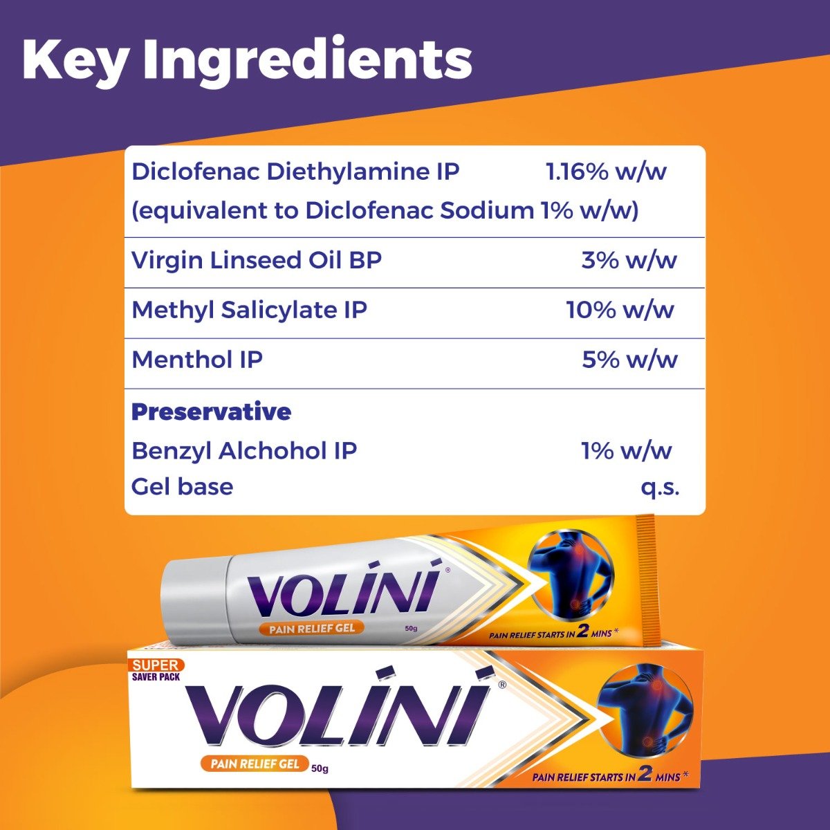 Volini Pain Relief Gel, 50 gm, Pack of 1 Volini Pain Relief Gel, 50 gm, Pack of 1