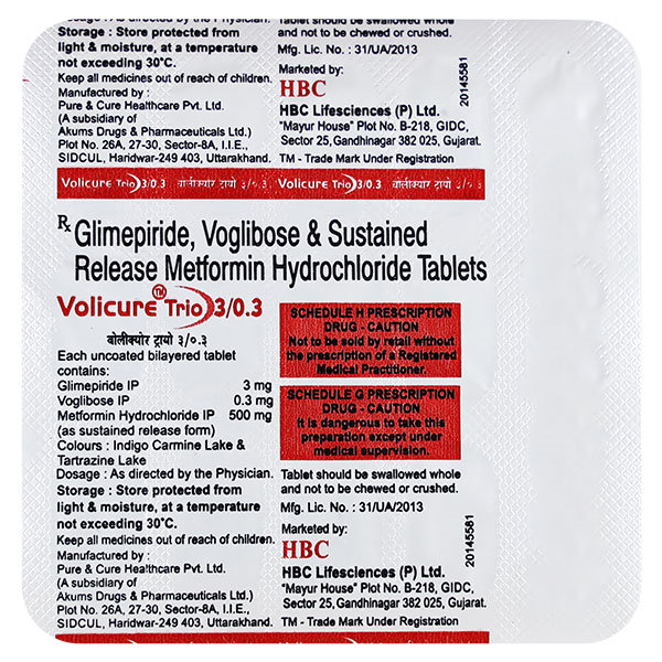 Volicure Trio 3 mg/0.3 mg Tablet 15's, Pack of 15 TABLETS Volicure Trio 3 mg/0.3 mg Tablet 15's, Pack of 15 TABLETS