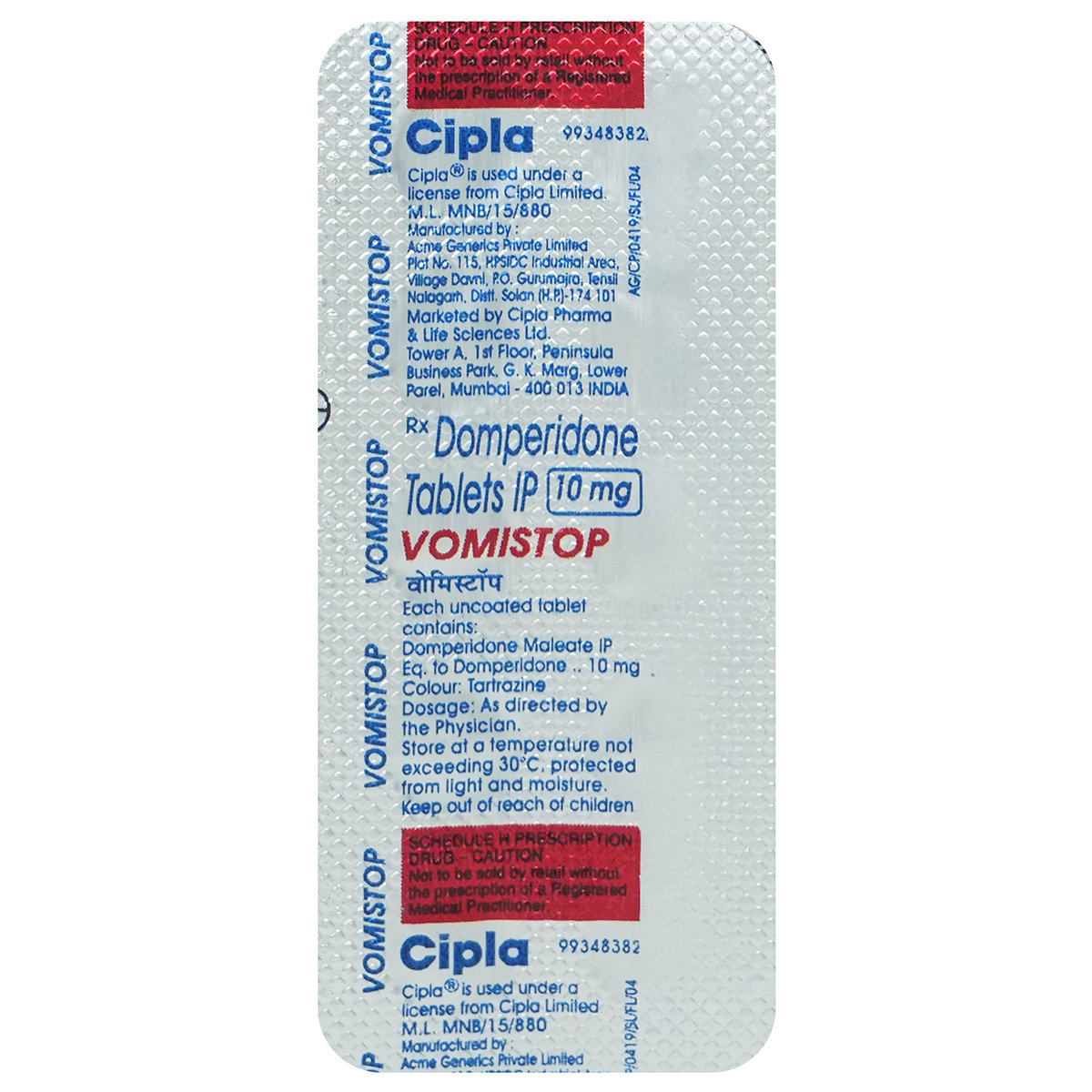 Vomistop 10 mg Tablet 10's, Pack of 10 TABLETS Vomistop 10 mg Tablet 10's, Pack of 10 TABLETS