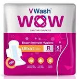 VWash Wow Ultra Thin Sanitary Napkins Regular, 5 Count, Pack of 1