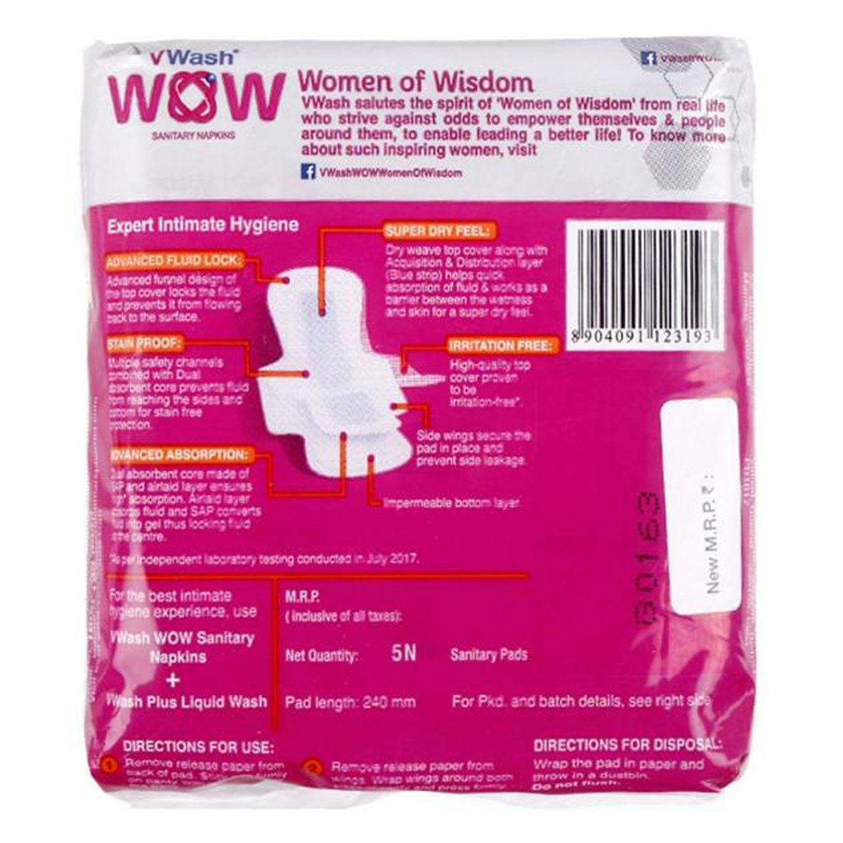 VWash Wow Ultra Thin Sanitary Napkins Regular, 5 Count, Pack of 1 VWash Wow Ultra Thin Sanitary Napkins Regular, 5 Count, Pack of 1