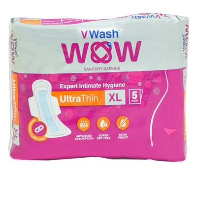 VWash Wow अल्ट्रा थिन सैनिटरी नैपकिन, XL, 5 काउंट, 1 का पैक