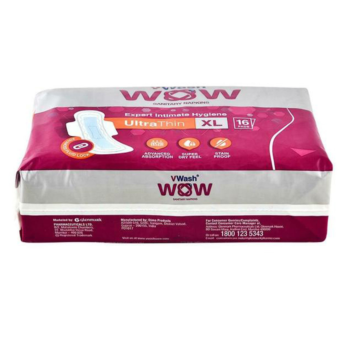 VWash Wow Ultra Thin Sanitary Napkins,XL, 16 Count, Pack of 1 VWash Wow Ultra Thin Sanitary Napkins,XL, 16 Count, Pack of 1