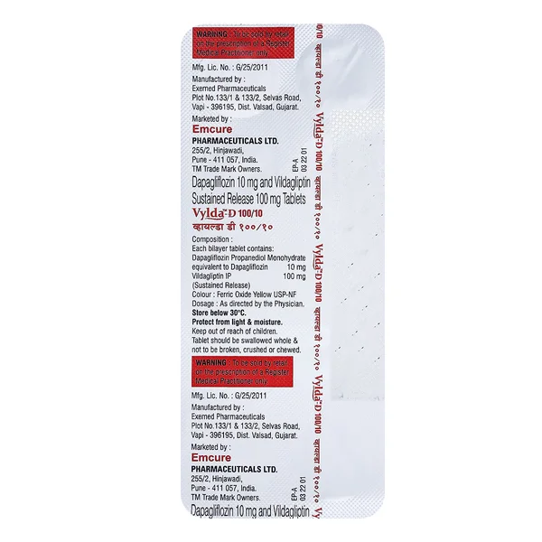 Vylda-D 100/10 Tablet 10's, Pack of 10