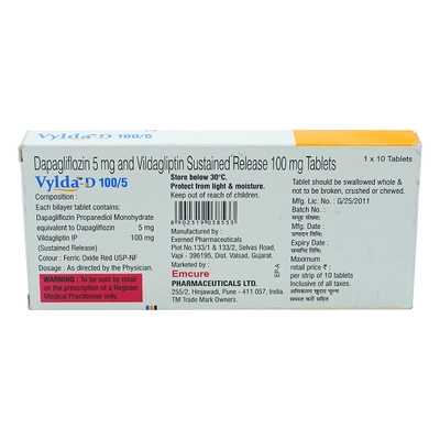 Vylda-D 100 mg/5 mg Tablet 10's, Pack of 10 TabletS