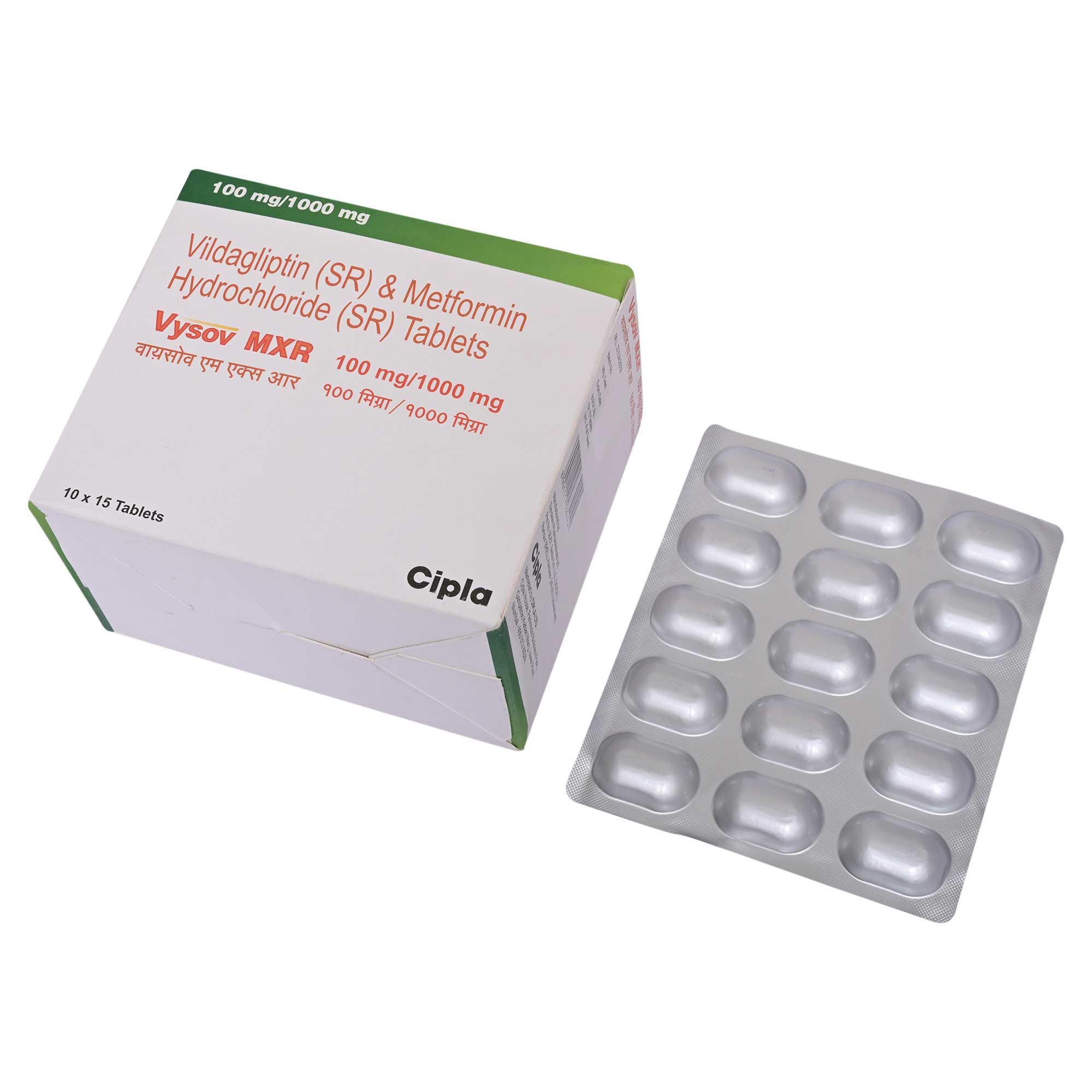 Vysov MXR 100 mg/1000 mg Tablet 15's, Pack of 15 TabletS Vysov MXR 100 mg/1000 mg Tablet 15's, Pack of 15 TabletS