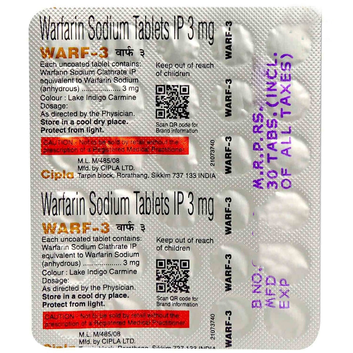 Warf-3 Tablet 30's, Pack of 30 TABLETS Warf-3 Tablet 30's, Pack of 30 TABLETS
