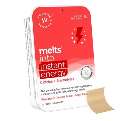 Wellbeing Nutrition Melts Into Instant Energy Caffeine + Electrolytes Sugar Free, 30 Strips, Pack of 1