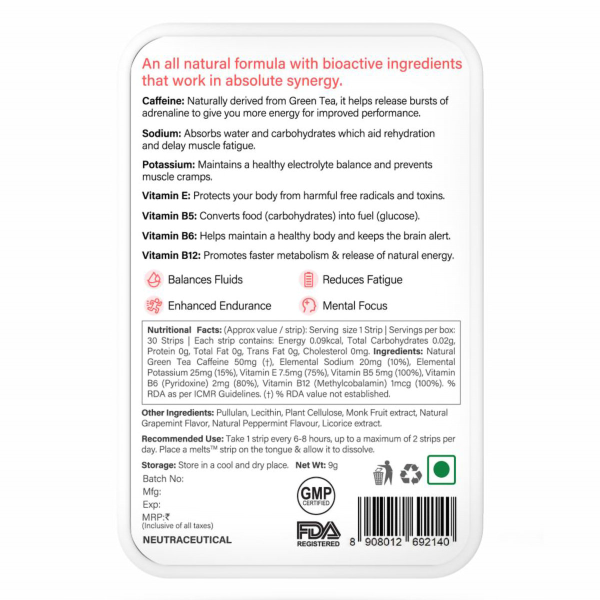 Wellbeing Nutrition Melts Into Instant Energy Caffeine + Electrolytes Sugar Free, 30 Strips, Pack of 1 Wellbeing Nutrition Melts Into Instant Energy Caffeine + Electrolytes Sugar Free, 30 Strips, Pack of 1