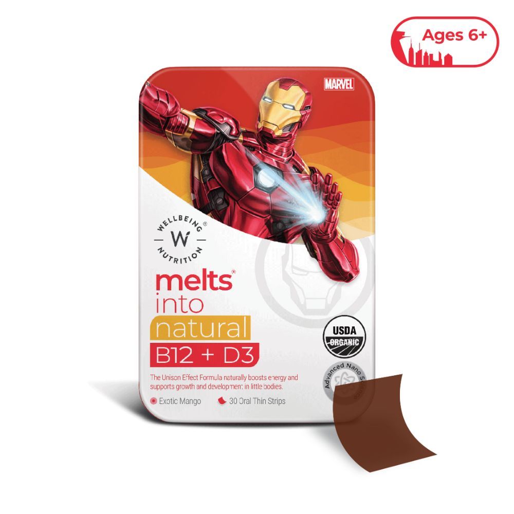 Buy Wellbeing Nutrition Melts Into Natural B12 + D3 Marvel Mango Flavour, 30 Strips Online