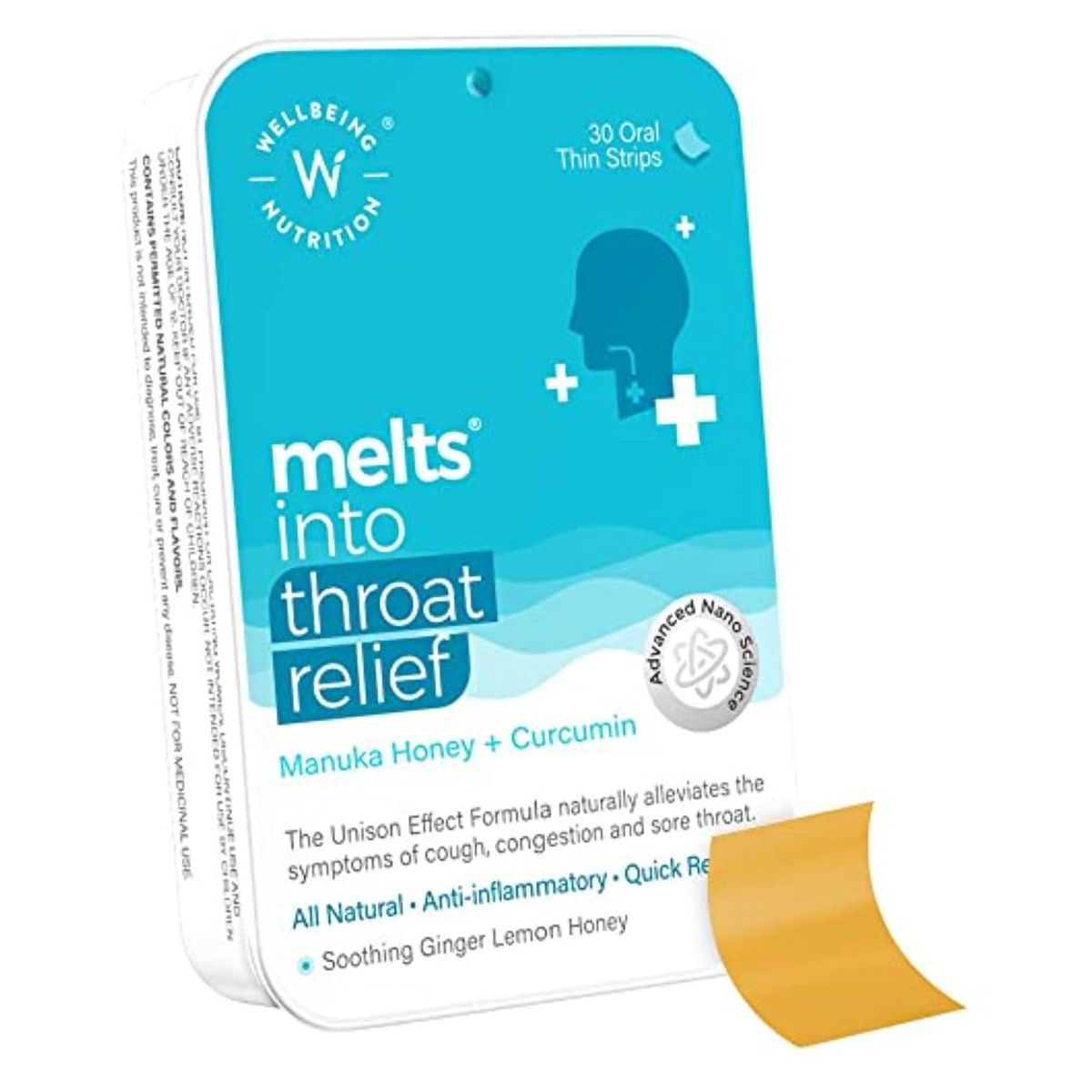 Buy Wellbeing Nutrition Melts Into Throat Relief Manuka Honey + Curcumin, 30 Strips Online