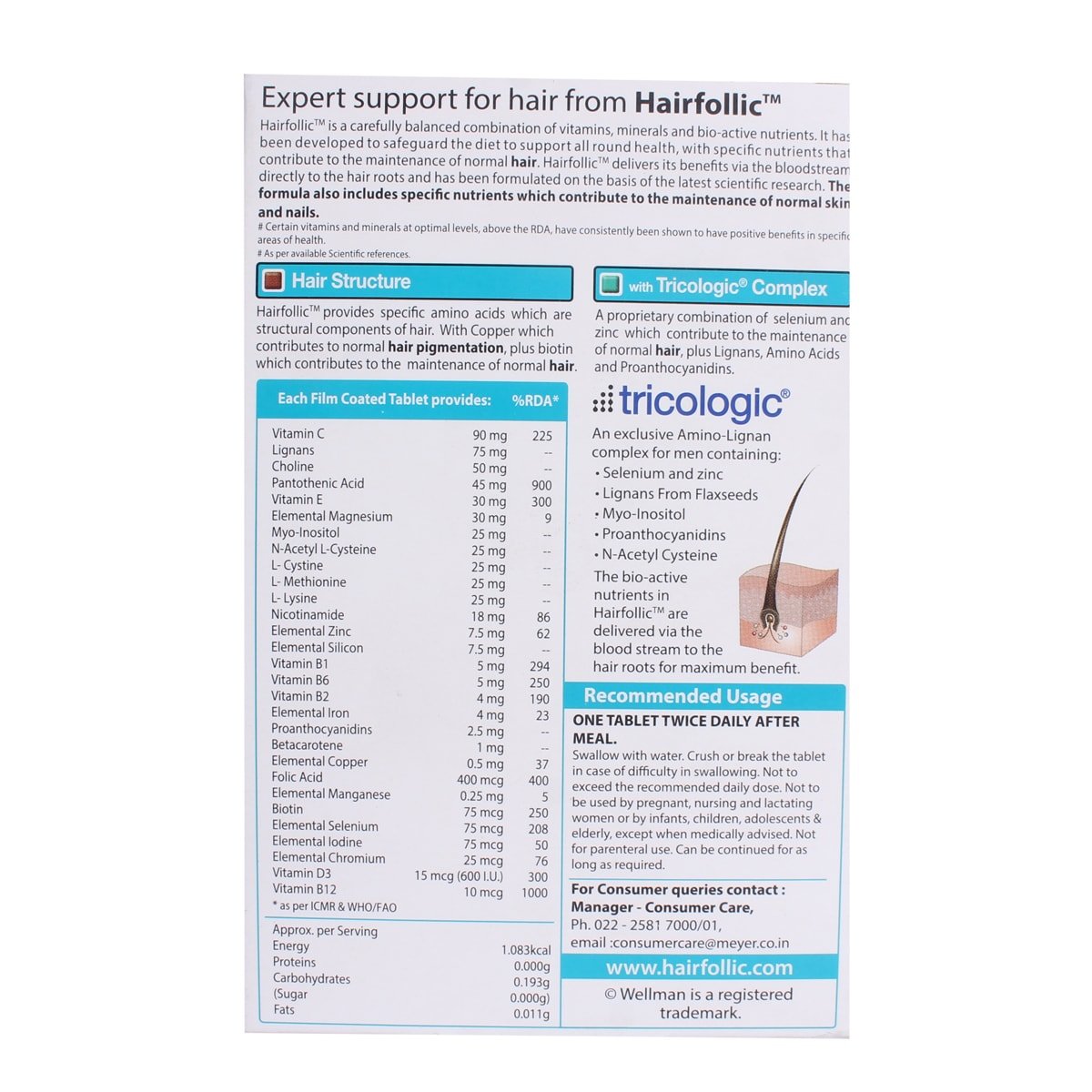 Wellman Hairfollic Tablet 10's, Pack of 10 Wellman Hairfollic Tablet 10's, Pack of 10