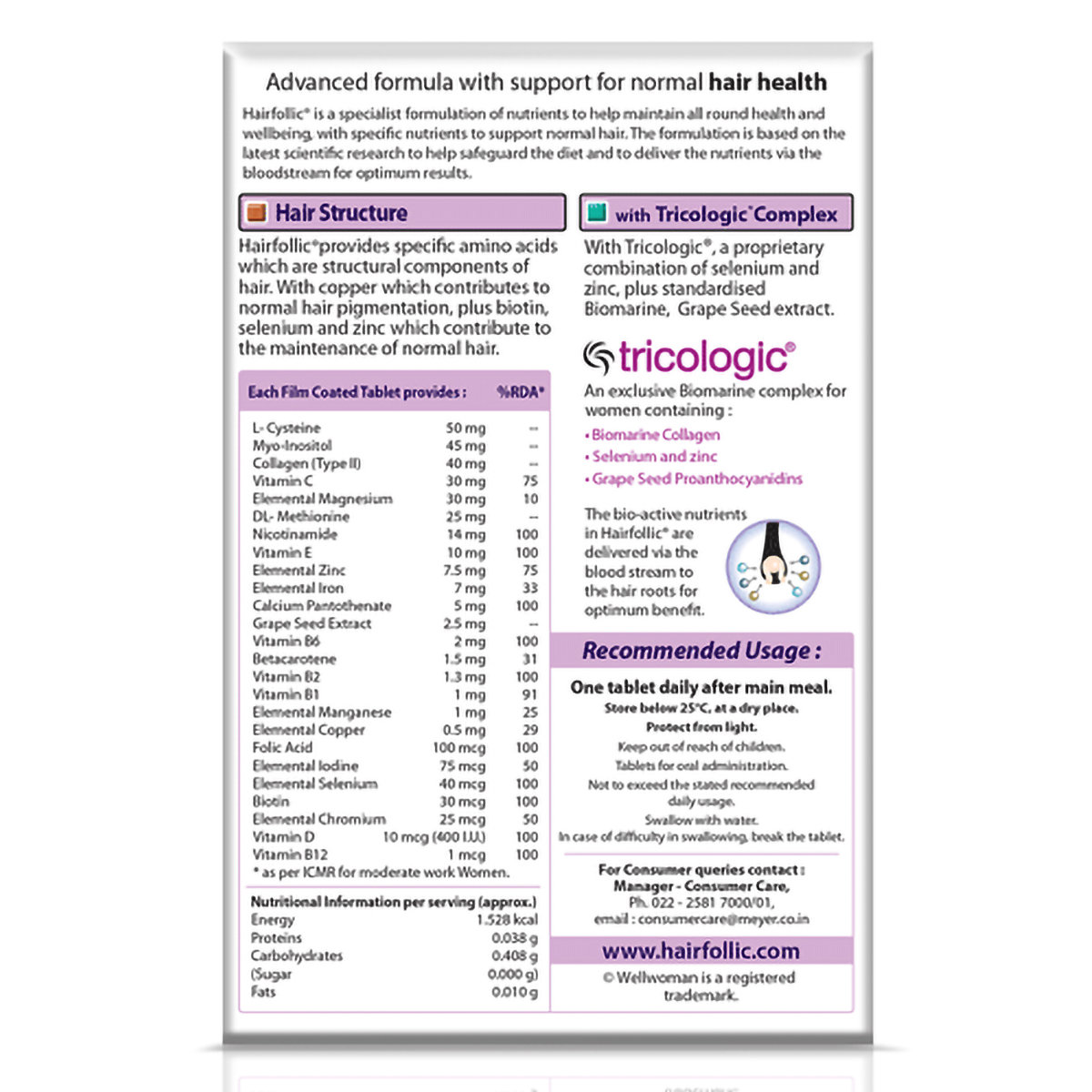 Wellwoman Hairfollic Hair Supplement, 30 Tablets, Pack of 1 Wellwoman Hairfollic Hair Supplement, 30 Tablets, Pack of 1