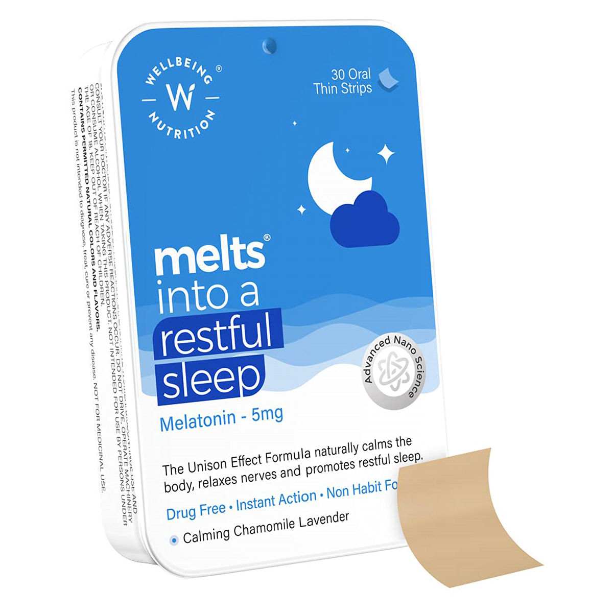 Buy Wellbeing Nutrition Melts Into Restful Sleep Melatonin 5 mg, 30 Strips Online