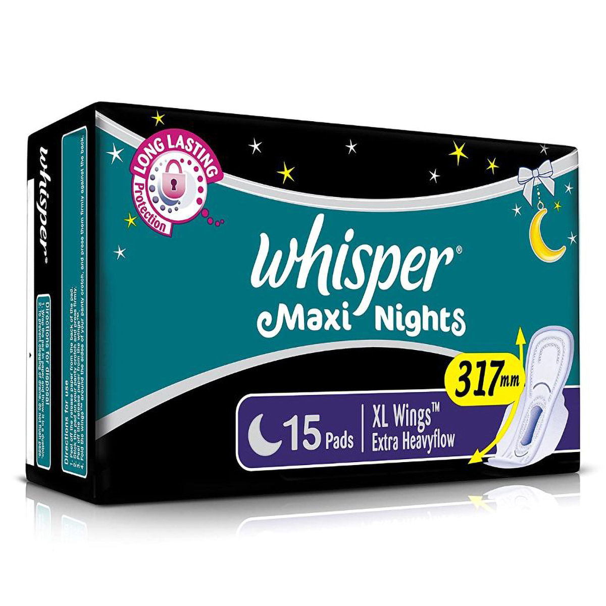 Whisper Maxi Night Sanitary Pads XL, 15 Count, Pack of 1 Whisper Maxi Night Sanitary Pads XL, 15 Count, Pack of 1