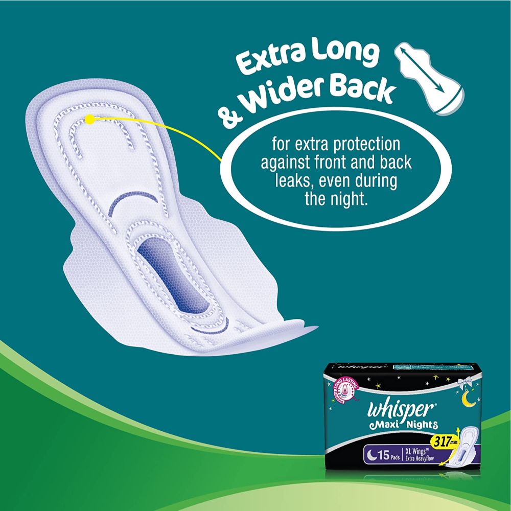 Whisper Maxi Night Sanitary Pads XL, 15 Count, Pack of 1 Whisper Maxi Night Sanitary Pads XL, 15 Count, Pack of 1