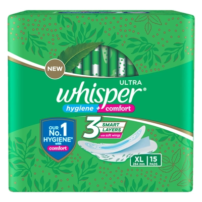 Whisper Ultra Sanitary Pads XL, 15 Count, Pack of 1