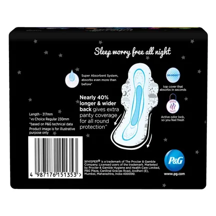 Whisper Bindazzz Night Sanitary (XL+ 30Pads) (Pack of 2) Sanitary